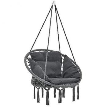 Hamaca Silla Colgante Kailua con Cojín de Asiento, Altura 135 cm, Soporte hasta 150 kg, Algodón y Poliéster, Gris Oscuro