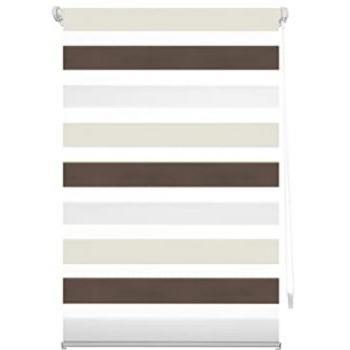 Estor Enrollable Noche y Día Sin Taladrar Modelo Indus - Estor Easy Fix Tricolor Marrón y Crema 37x180 cm