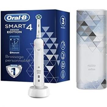 Oral-B Smart 4 – 4500 – Edición de diseño, cepillo de dientes eléctrico recargable, 1 mango conectado blanco con Bluetooth, 1 cepillo, 1 estuche de viaje exclusivo