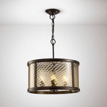 Lámpara Colgante Asia 4 Bombillas E14 Bronce Aceitado Cristal Transparente