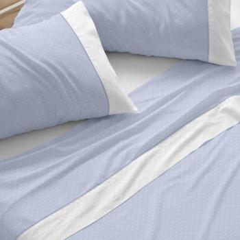 Juego de Sábanas Burrito Blanco Diseño 238, 50% Algodón - 50% Poliéster, Ancho 120 cm, Color Azul, Tacto Suave, No Necesita Plancha