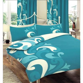 Just Contempo Juego de Funda nórdica y Funda de Almohada, de algodón, diseño Moderno y contemporáneo, Mezcla de algodón, Azul/Crema, Double Duvet Cover