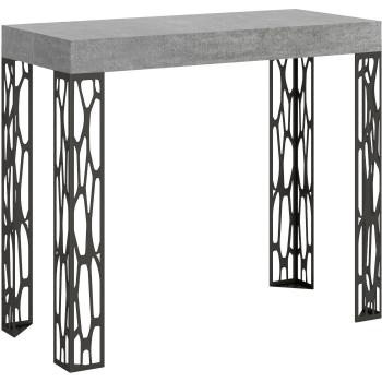 Consola extensible Ghibli pequeña 90x40/196 cm gris antracita con estructura de cemento y metal