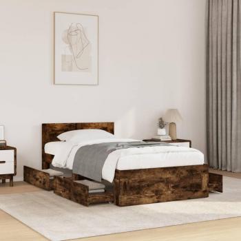 Cama de madera multicapa con cabecero en roble ahumado 90x200 cm