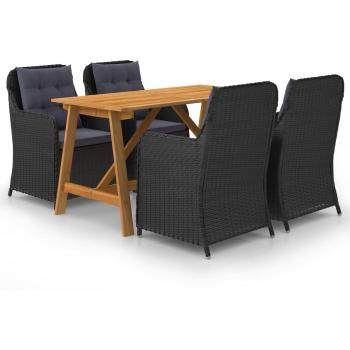 Juego de comedor para jardín 5 piezas negro