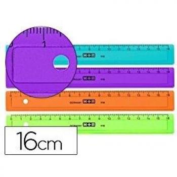 Regla m+r 16 cm plastico de colores surtidos graduada y biselada