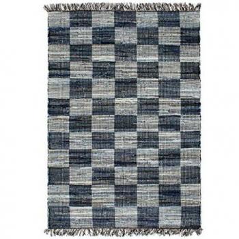 vidaXL Alfombra Tejida a Mano Chindi Tela Vaquera Decoración Casa Jardín Bricolaje Estera Moqueta Flexible Suave al Tacto Moderna Azul 80x160cm