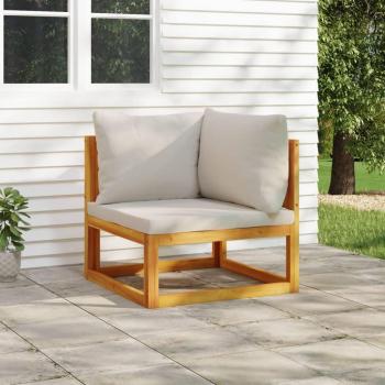 Sofá modular de esquina vidaXL, madera acacia, cojines taupé, gris claro y verde, conjunto terraza muebles jardín exterior