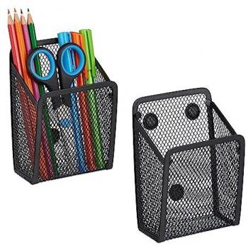 Portalápices magnéticos 2 en 1, organizador de escritorio, metal negro, dimensiones: 13,5x9,5x7 cm