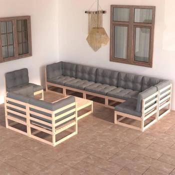 10-Piece Solid Pine Garden Lounge Set with Cushions