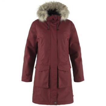Fjällräven Nuuk Lite Parka mujer rojo burdeos con capucha, impermeable, aislante, transpirable, diseño ajustado y bolsillo frontal