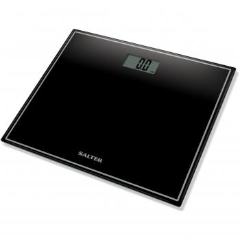 Báscula de baño electrónica digital Salter 9207 BK3R, compacta, vidrio templado, pantalla LCD, activación por detección de peso, máxima 150 kg/330 lb, garantía de 15 años, color negro