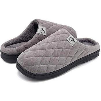 VIFUUR Hombre Zapatillas de casa Espuma de Memoria de Alta Densidad Cálido Interior Lana al Aire Libre Forro de Felpa Suela Antideslizante Zapatos Gris Oscuro 44/45