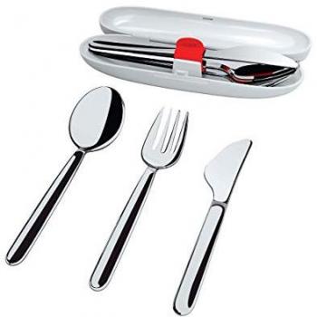 Alessi Travel Cutlery Set with Case, Stainless Steel (4-Piece)