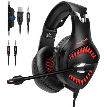 Auriculares Gaming con Microfono PS4, Xbox, con micrófono para PC Juego de computadora con cancelación de ruido y control de volumen rojo