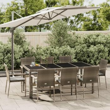 9-Piece Grey Poly Rattan Garden Dining Set with Cushions