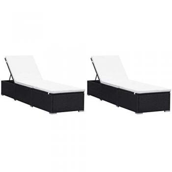 vidaXL 2X Tumbonas con Cojines Ratán Sintético Mobiliario Jardín Terraza Negra Decoración Moderna Elegante Prácticas Funcionales Cómodas Impermeables