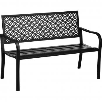 Outsunny Banco de Jardín de Acero 2 Plazas con Respaldo Decorativo Negro