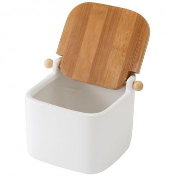 Vily's House Salero Cocina Cerámica Tapa madera Blanco, 12x12x11 cm