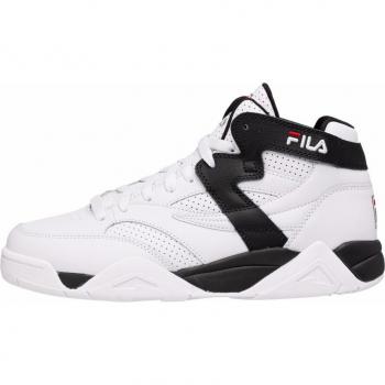 Fila M-squad Mid High-Top Athletic Lace-Up Sneakers, White-Black, EU42/US9, Sporty Male Sneakers with Contrast Details