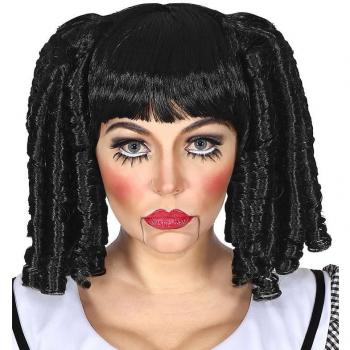 Peluca Negra de Muñeca con Tirabuzones