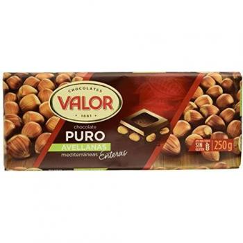 Valor - Chocolate Puro con Avellanas Mediterráneas Enteras. Chocolate Valor sin Gluten. Intenso Sabor y Aroma. Apto para Celiacos - 250 Gramos
