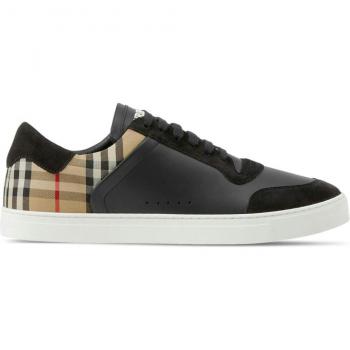 Burberry Men's Stevie Suede Leather Sneakers in Black | Size 42 | 8070818A7626