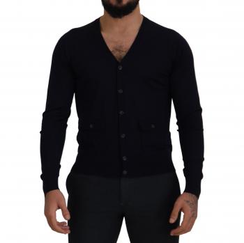 Dolce & Gabbana Blue Wool STAFF Down Cardigan Sweater - IT46 | S