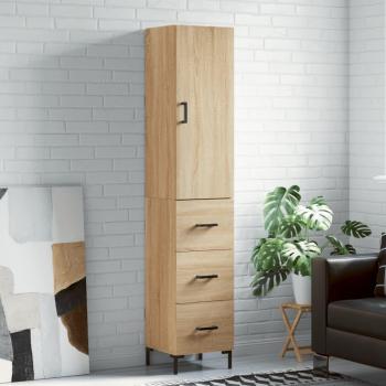 Aparador alto de madera contrachapada 34,5x34x180 cm con 3 cajones, mueble de almacenaje moderno para salón, armario auxiliar y buffet en color roble Sonoma
