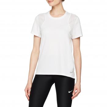 NIKE W NK Run Top SS Camiseta de Manga Corta, Mujer, White/White/Reflective silv, XS