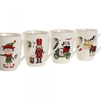 Pack de 4 Tazas Navideñas de Porcelana - Ideal para Café y Leche - Resistente a Microondas y Lavavajillas - Capacidad 350ml