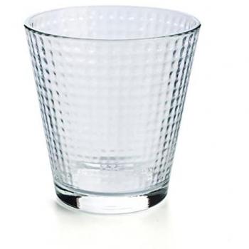 Set de 6 Vasos Bajos Quid Lina de Vidrio Transparente 25CL, con relieve, fáciles de limpiar, reciclables, ecológicos, material 100% saludable y 100% higiénico, no porosos,