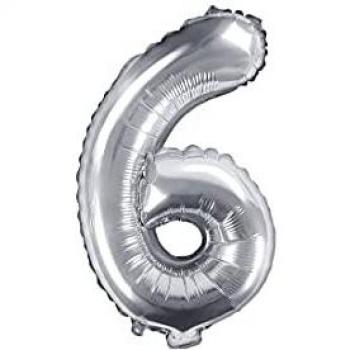 Partydeco - Globo Mylar con Forma de número 6 Sei Plata 35 cm cumpleaños Adulto niño