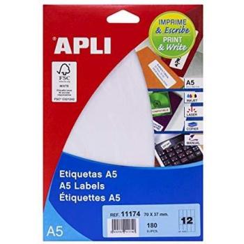APLI 11174 - Etiquetas A5 blancas 70,0 x 37,0 mm 15 hojas
