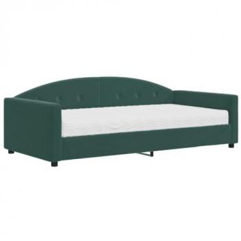 Sofá cama con colchón terciopelo verde oscuro 100x200 cm