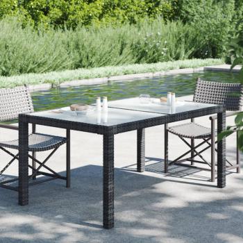 Mesa de jardín de vidrio templado y polyrattan negro 150x90x75 cm