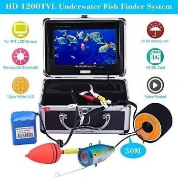 KKmoon Cámara Deportiva (1200TVL HD, 7 LCD Grabadora Video Fotos, 50M Bajo el Agua, 12 LED, Localizador Peces, con Tarjeta SD 4GB) para Pesca