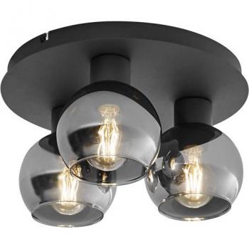 Lámpara de techo Art Déco negra con cristal ahumado 3 luces - Vidro