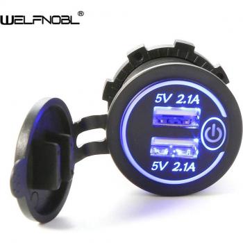Cargador USB Universal Táctil para Coche con Interruptor LED 4.2A y 2 Puertos para Motocicleta y Teléfono