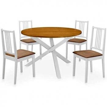vidaXL Juego de Muebles de Comedor 5 Piezas Mesa y Silla Hogar Cocina Interior Estilo de Moderno Acolchado Suave con Respaldo MDF Blanco