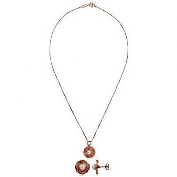 Córdoba Jewels | Conjunto de Gargantilla y Pendiente en Plata de Ley 925 con Perla con diseño Flor Perla Rose Gold