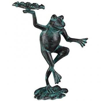 Figurita Decorativa de Rana para Jardín, Impermeable, Interior y Exterior, Hierro Fundido, Tamaño M, Verde - Relaxdays