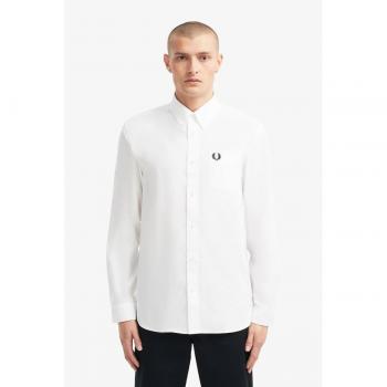 Fred Perry Men's Long Sleeve Oxford Shirt - White Cotton, Size Large