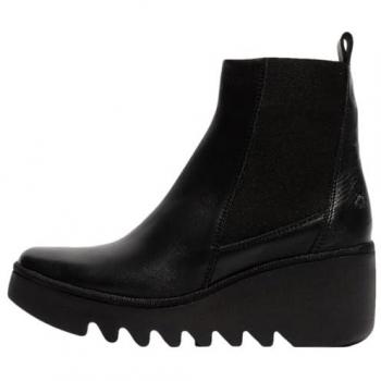 FLY LONDON Bagu Black Leather Wedge Chelsea Boots Size: 36, Colour: Bl - female