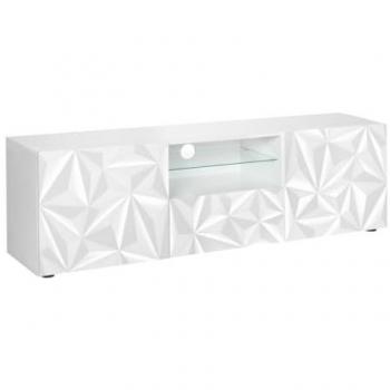 Mueble TV ERIS con LEDs - 2 puertas y 1 cajón - Blanco lacado