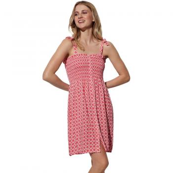Vestido corto de playa con estampado geométrico y tirantes anudados