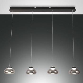 Lámpara colgante Fabas Luce Arabella 4 luces fila gris humo con cristal gris transparente