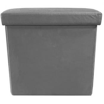 Puff Ottoman Cuadrado Plegable de Terciopelo Gris 38x38x38cm con Gran Almacenaje y Estilo Otomano