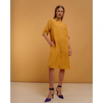 NIZA Vestido Corto Camisero Lino con Cuello Solapa y Manga Corta - Elegante Diseño