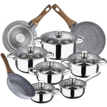 Batería de cocina 12 piezas San Ignacio Cassel en acero inoxidable con sartenes Daimiel de aluminio forjado (20/24/28 cm)